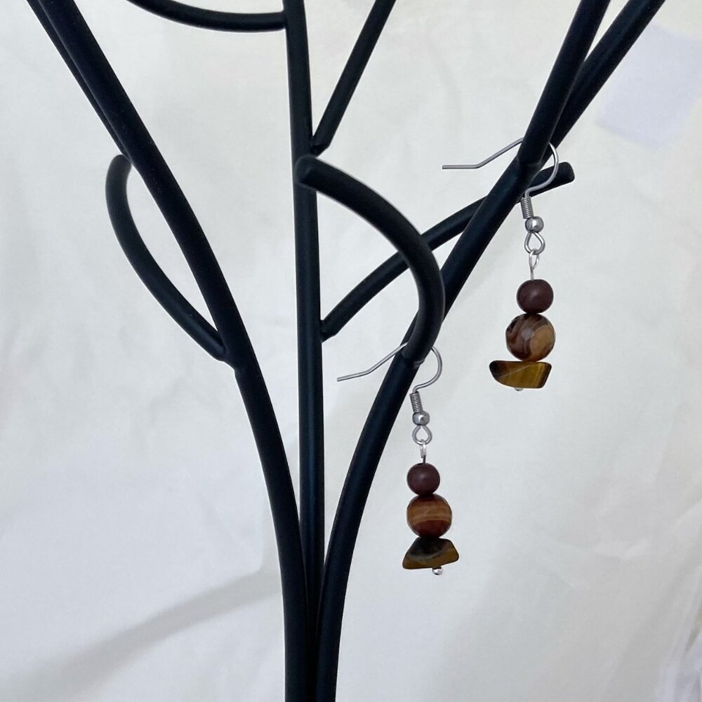 NWOT Upcycled & Handmade Brown Dangle Earrings